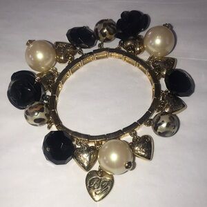 Gold and Black Charm Bracelet with Stretch Band